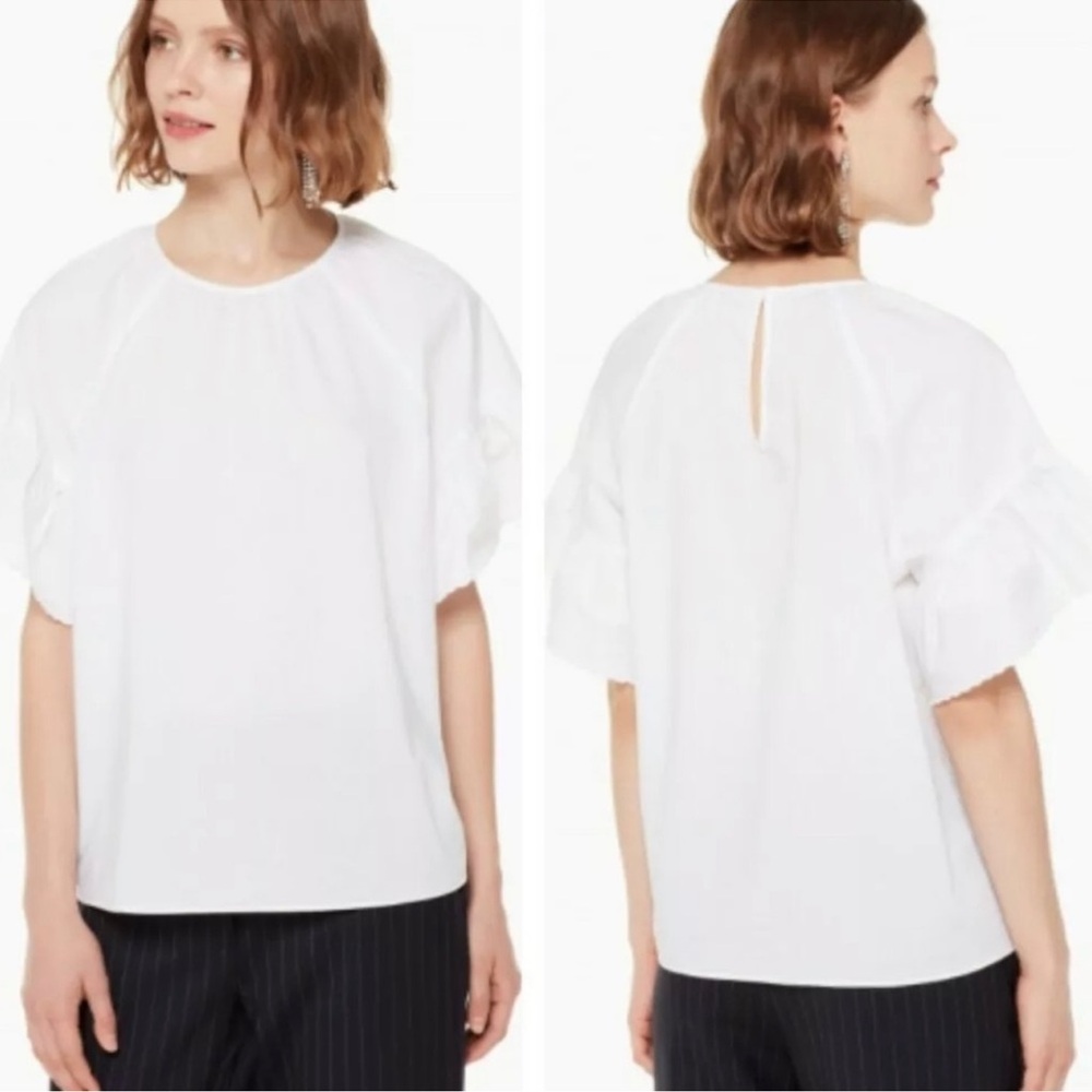 NEW KATE SPADE ♠️ NEW YORK CRISP WHITE SCALLOPED TRIMMED BLOUSE SIZE:XXS